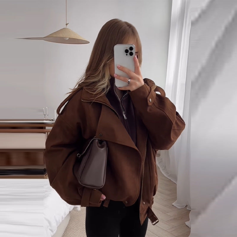 Oversized faux leather jacket for women with practical pockets and relaxed fit Lune London