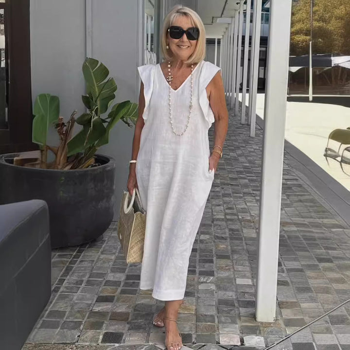 Maxi dress for women with V-neck and raglan sleeves Lune London