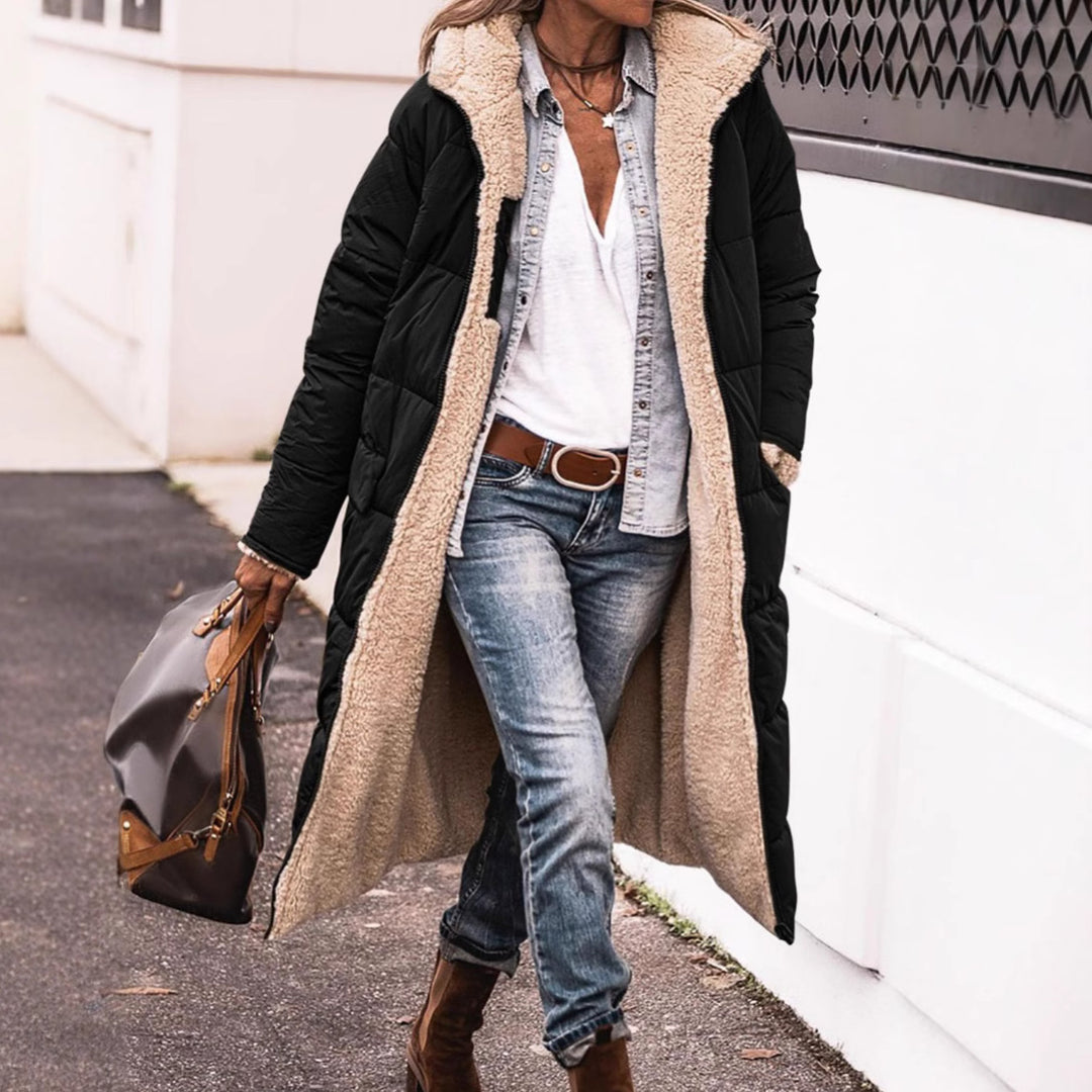 Ladies long quilted jacket with cozy fleece lining chic and style