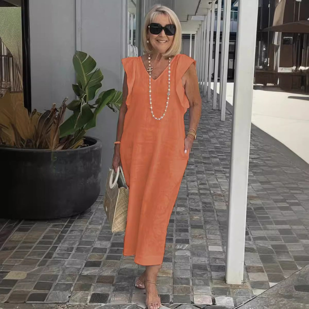 Maxi dress for women with V-neck and raglan sleeves Lune London