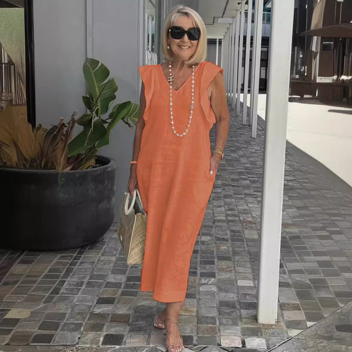 Maxi dress for women with V-neck and raglan sleeves Lune London