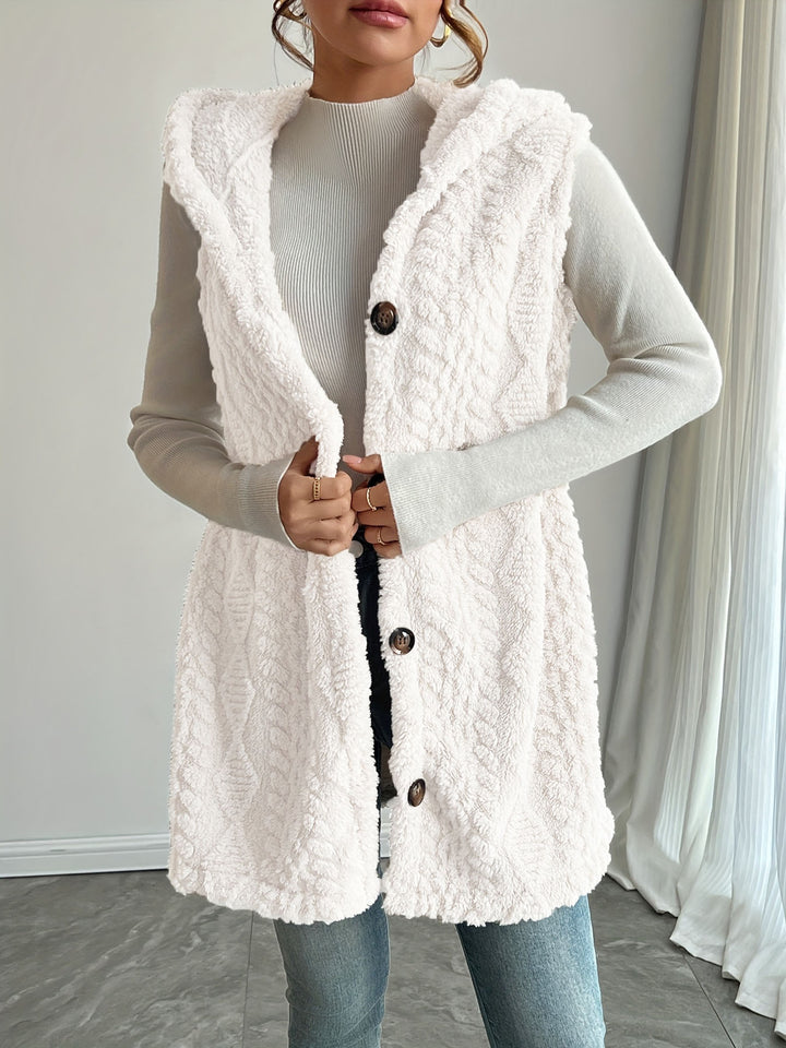 Women’s hooded vest in soft fabric with button placket Chic und Stil