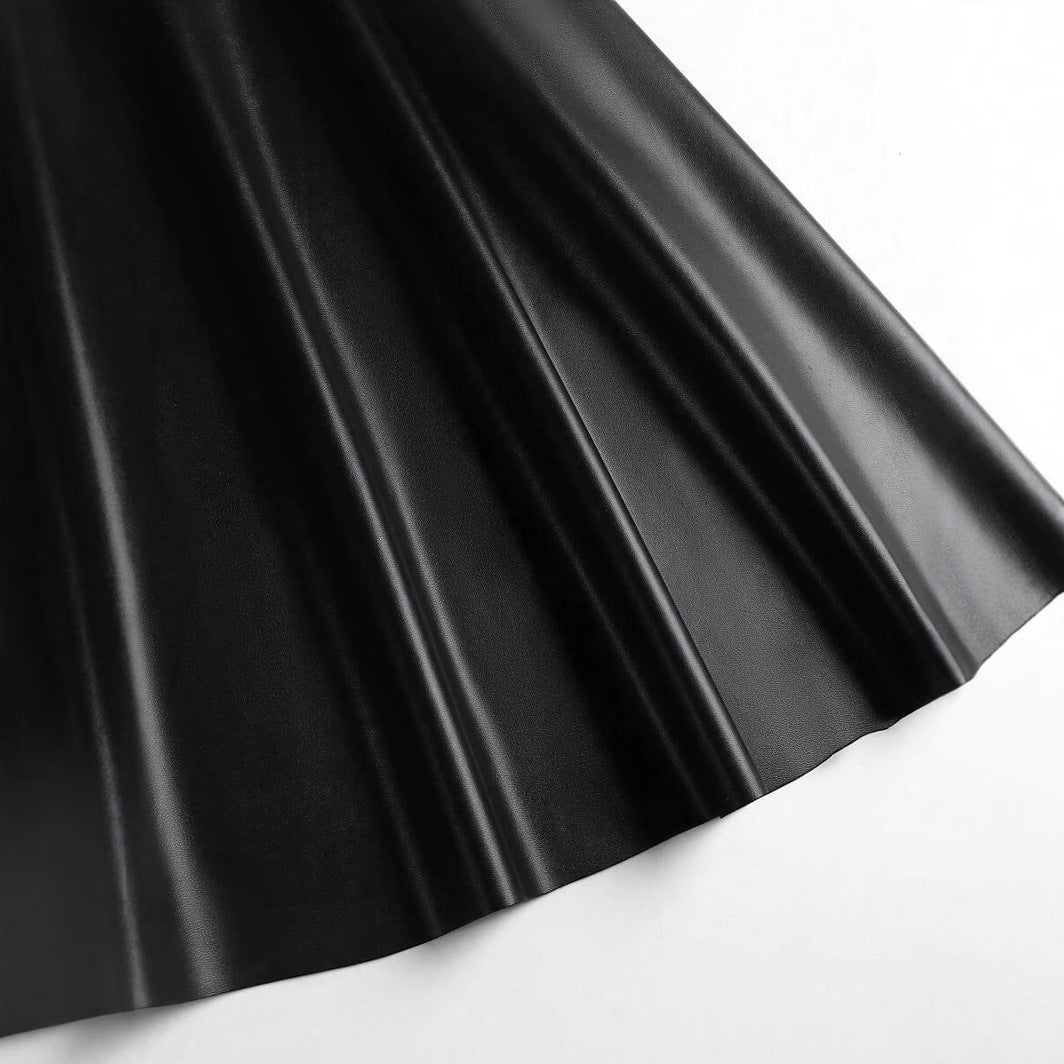 Women's Faux Leather Party Skirt with Flared Hem and High Waist Lune London