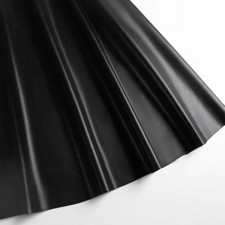 Women's Faux Leather Party Skirt with Flared Hem and High Waist Lune London