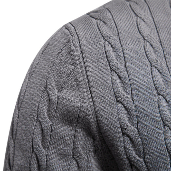 Men's Knitted Sweater with Cable Pattern and Round Neck Lune London