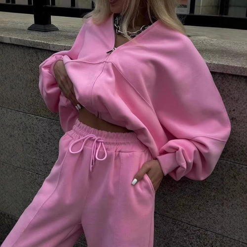 Lune London oversized cropped sweatshirt set for women and wide jogger pants