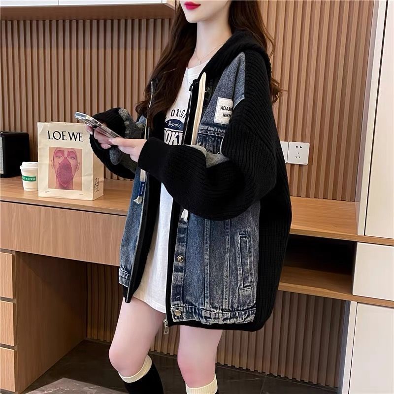 Veste en denim surdimensionnée pour femmes avec éléments en tricot Chic & Stil