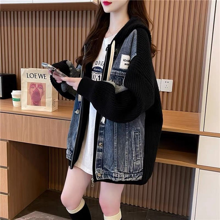 Veste en denim surdimensionnée pour femmes avec éléments en tricot Chic & Stil