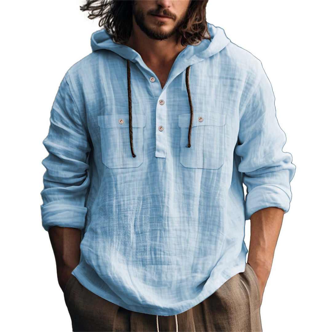 Men's hoodie shirt with practical pockets and stylish button placket design Lune London