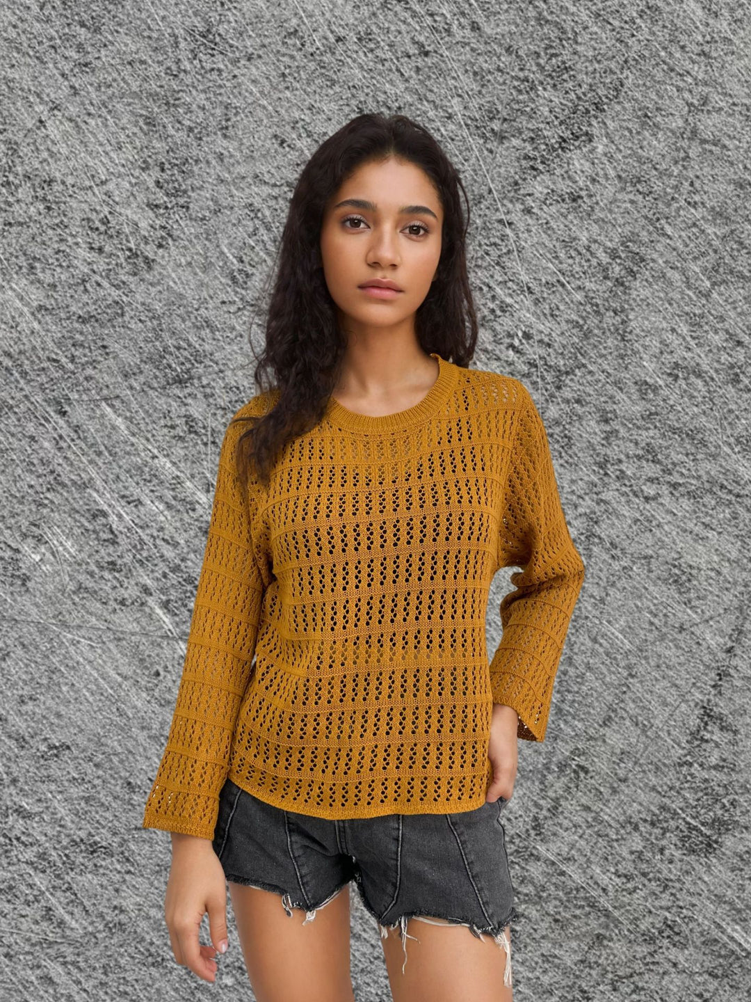 Women knitted sweater with fashionable openwork pattern Lune London