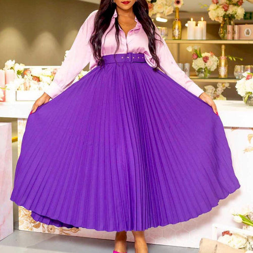 Women's Pleated Midi Skirt with Elegant Waist Fit and Removable Belt Lune London