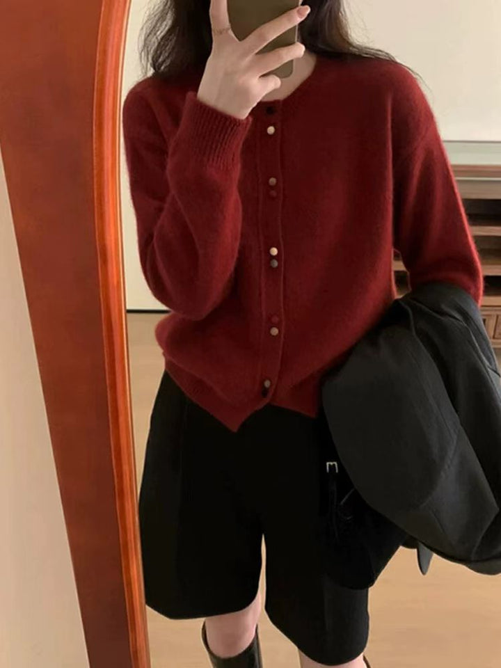 Knitted jacket for women with decorative button accents and soft material Lune London