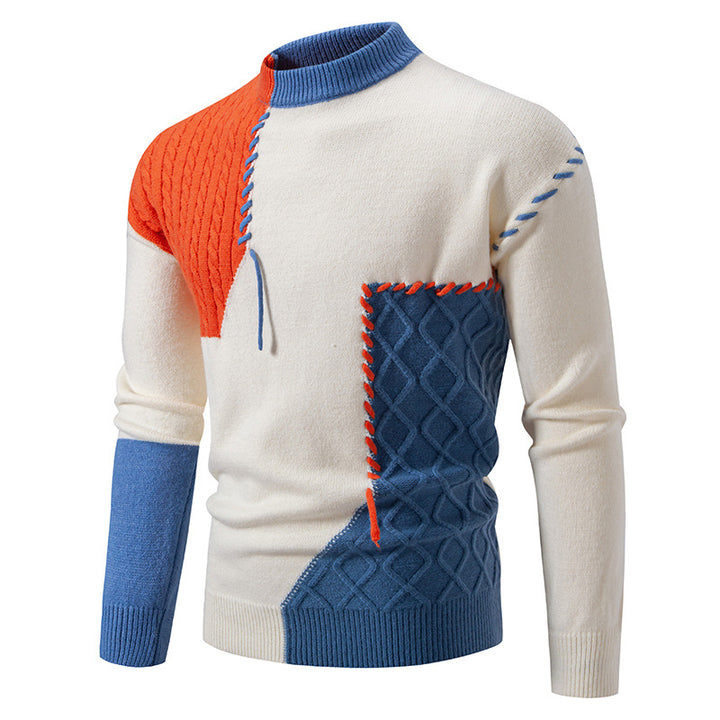Trendy knitted sweater for men with a creative design in cable knit and color blocking Lune London