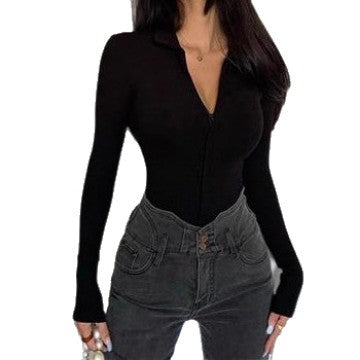 Women Long Sleeve Polo with Textured Knit Design Lune London