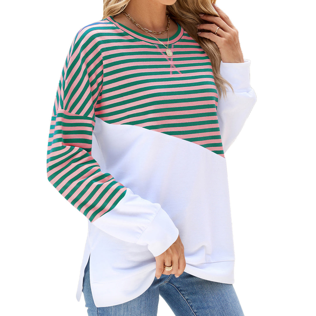 Casual women's sweatshirt with striped design and contrasting hem Lune London