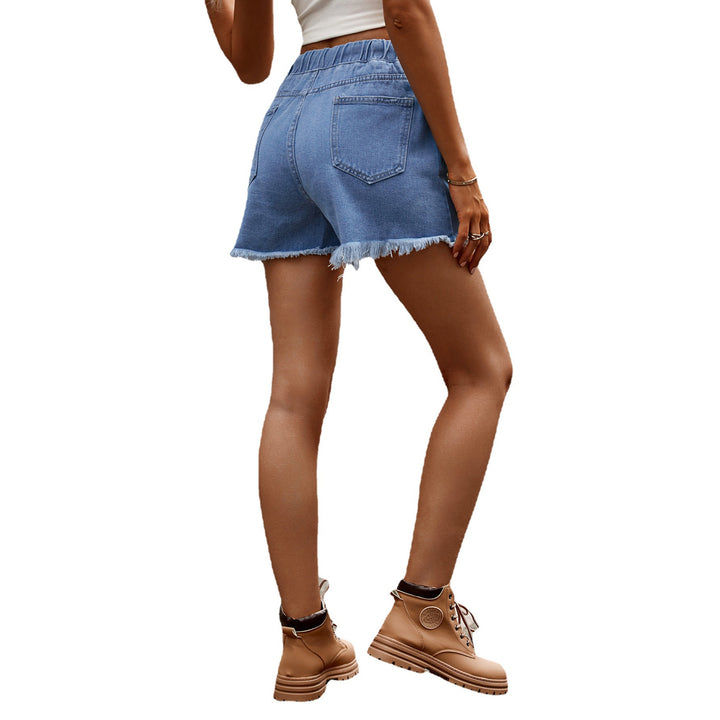 Casual denim shorts for women with frayed hem and elastic waistband Lune London