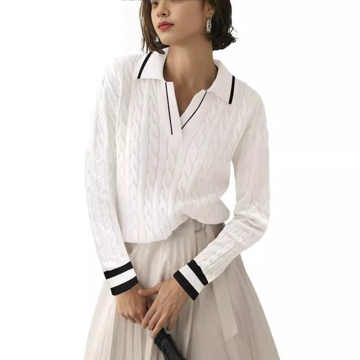Turtleneck sweater for women with carp pattern and contrasting edges Lune London