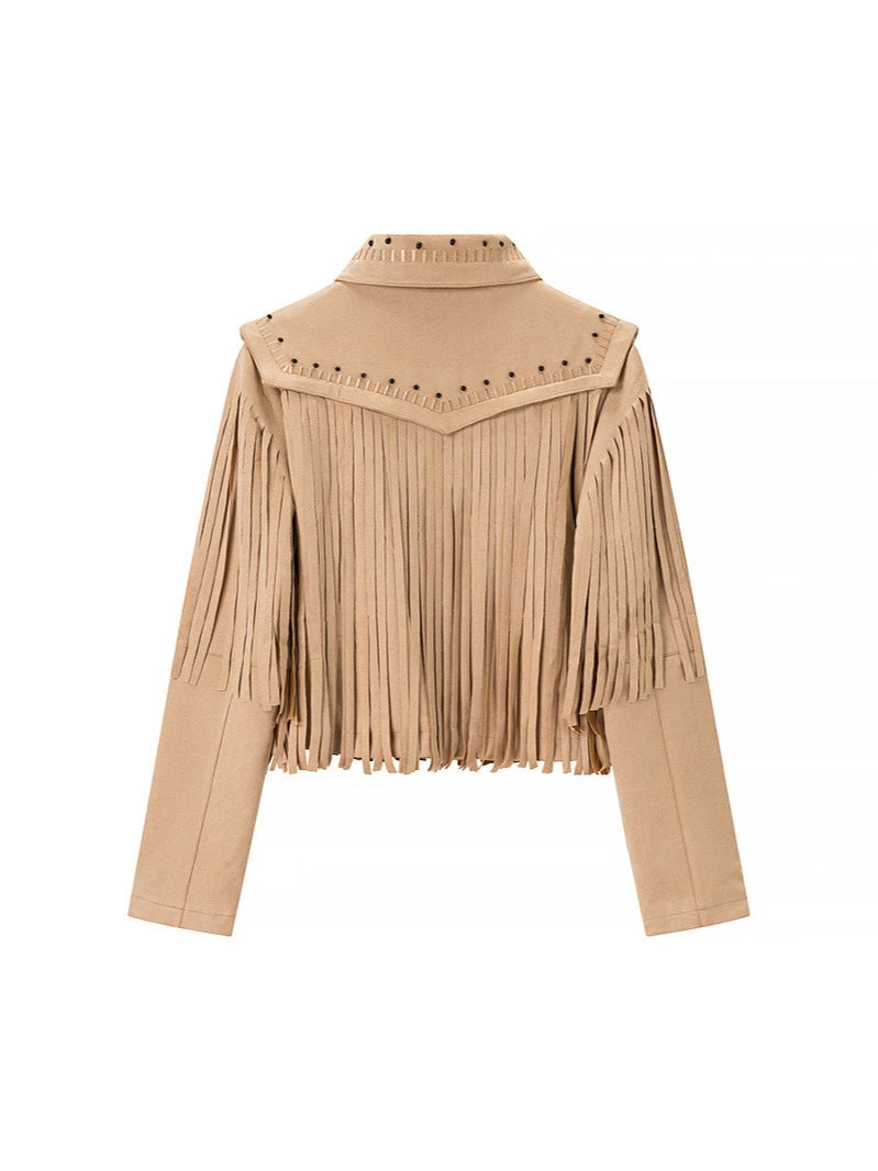 Fringed jacket for women with decorative studs Lune London