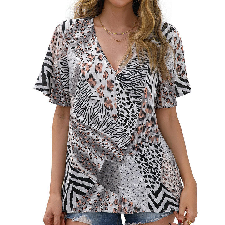 Animal print blouse for women with V-neck and loose sleeves Lune London