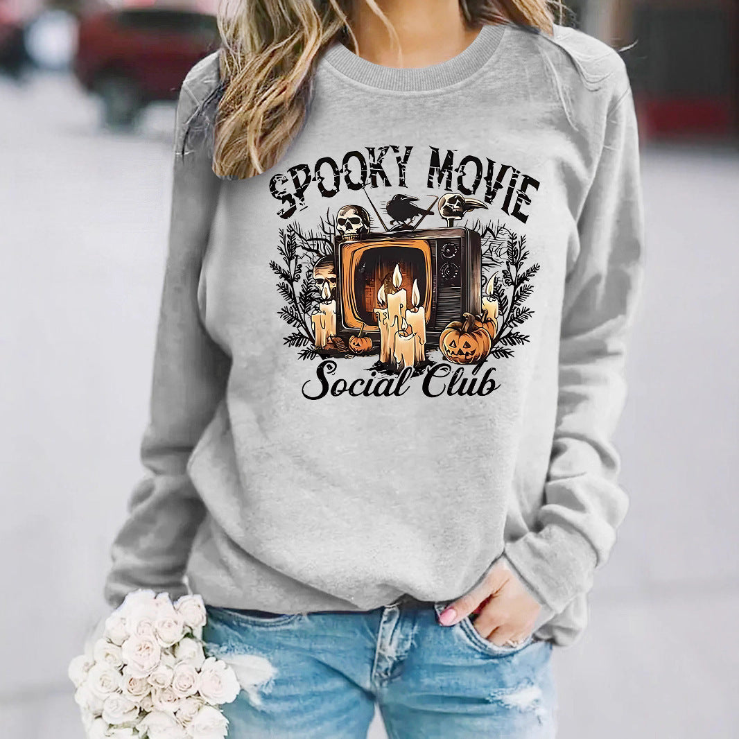 Sweat-shirt pour femmes avec motif de film d'horreur et coupe décontractée Chic & Stil