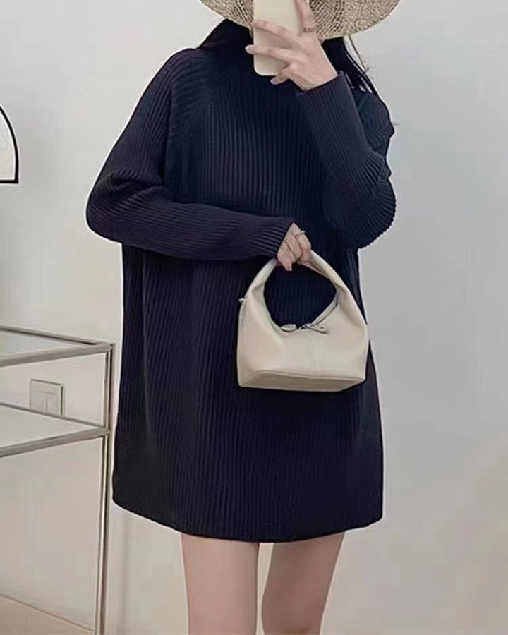 Knitted dress for women with a nice ribbed design and a high collar Lune London