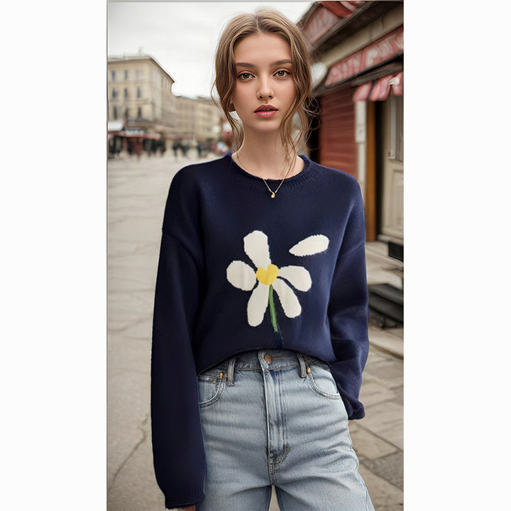 Knit sweater for women with floral pattern Lune London