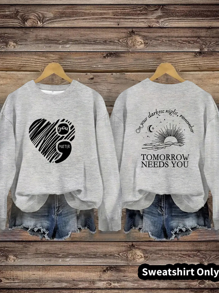 Sweatshirt femme avec impression inspirante et grand motif de coeur Chic & Stil