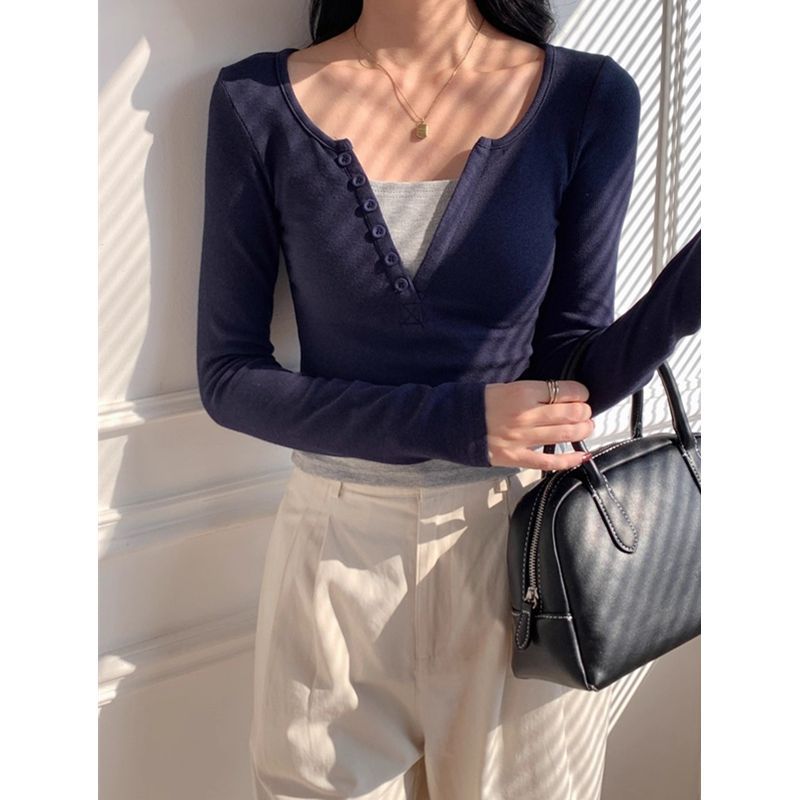 Women's long-sleeved cotton shirt with button placket Chic & Stil