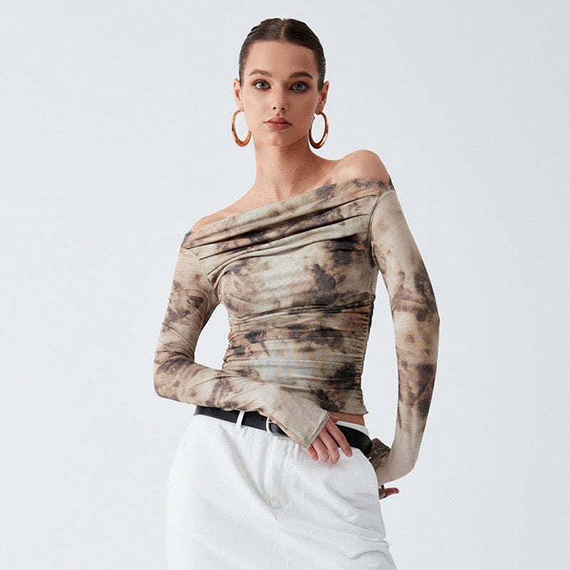 Ladies Elegant Off-Shoulder Top with Draped Design Lune London