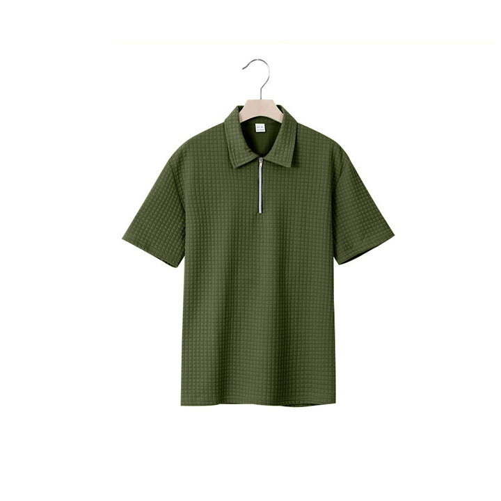 Short sleeve men's polo with modern zipper closure and structured design Lune London