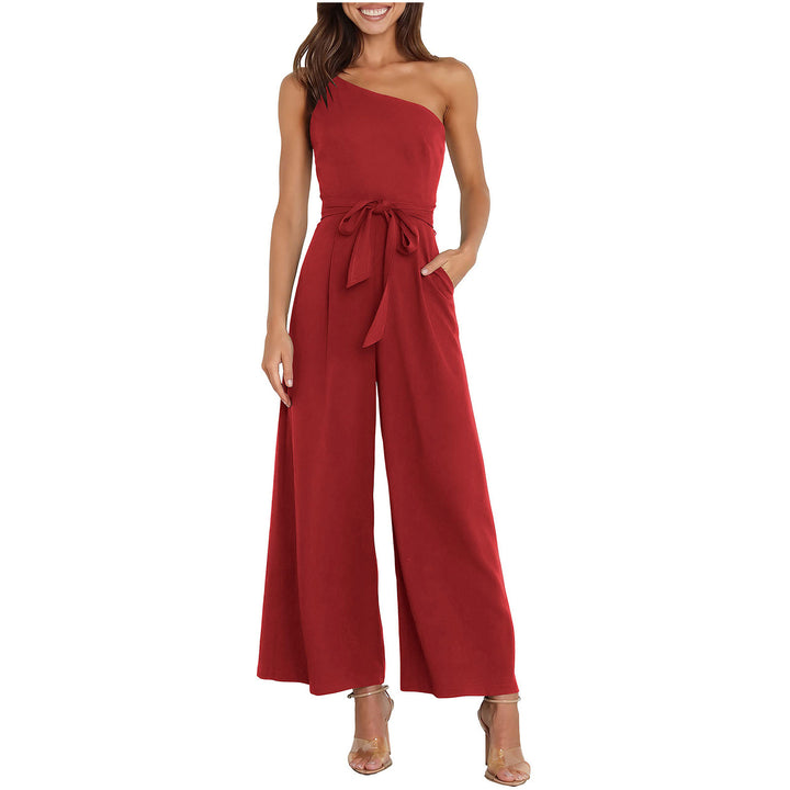 Ladies Elegant Jumpsuit with asymmetrical design and waist belt Lune London