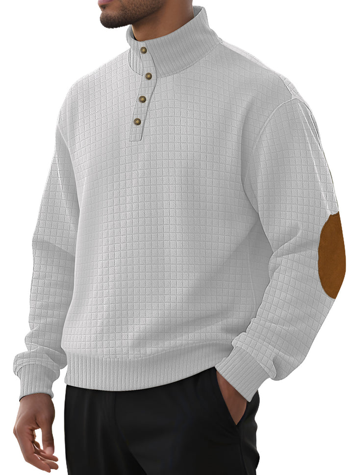 Modern high collar sweater for men with textured design and leather applications Lune London