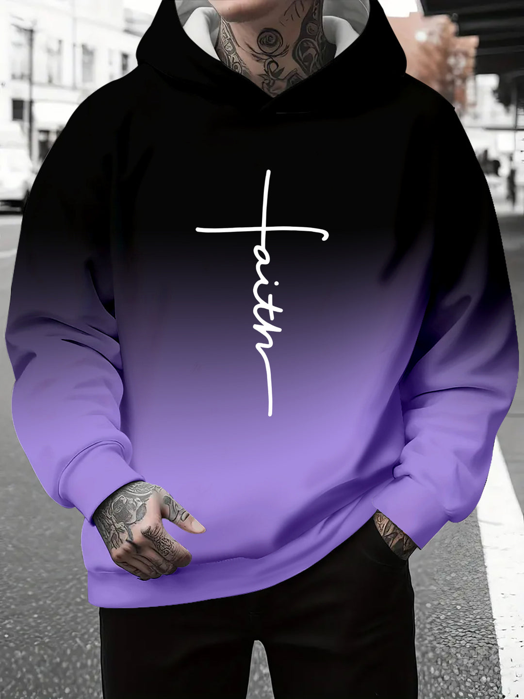 Men's hoodie with a subtle gradient of colors and an inspiring inscription Lune London