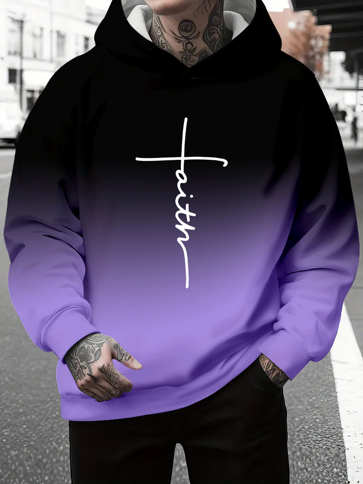 Men's hoodie with a subtle gradient of colors and an inspiring inscription Lune London