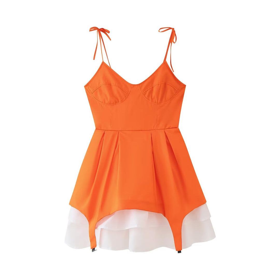 Summer dress for women with a voluminous ruffled hem and adjustable spaghetti straps Lune London