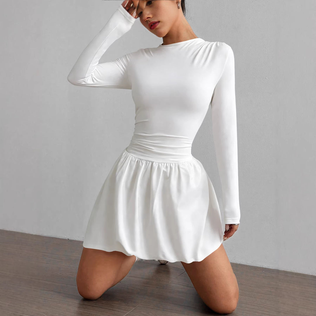 Women’s figure-flattering dress with long sleeves and gathered hem Lune London