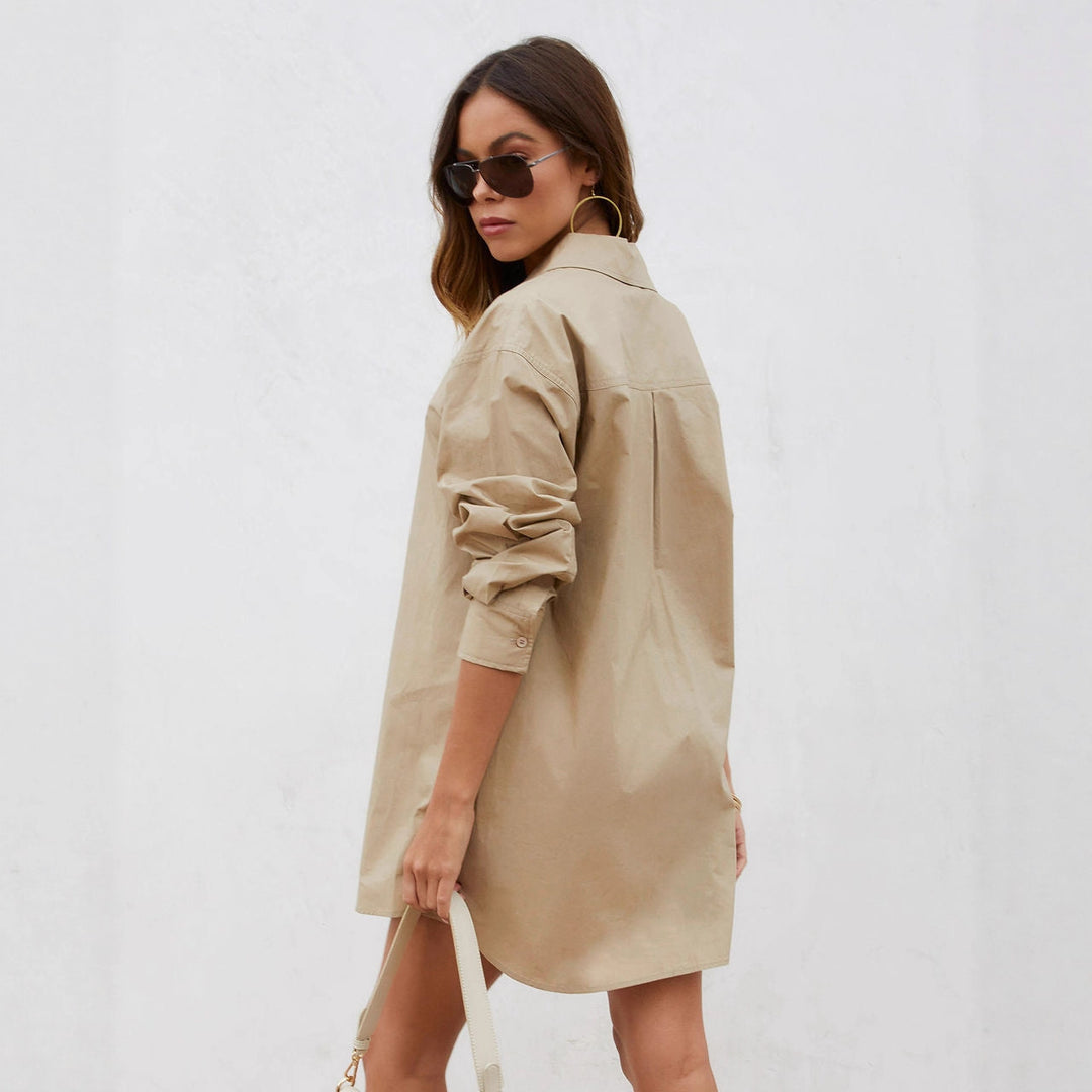 Long sleeve blouse for women in oversized fit with comfortable chest pockets and casual design Chic & Stil