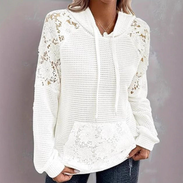 Oversized sweater for women with lace details and kangaroo pocket Lune London