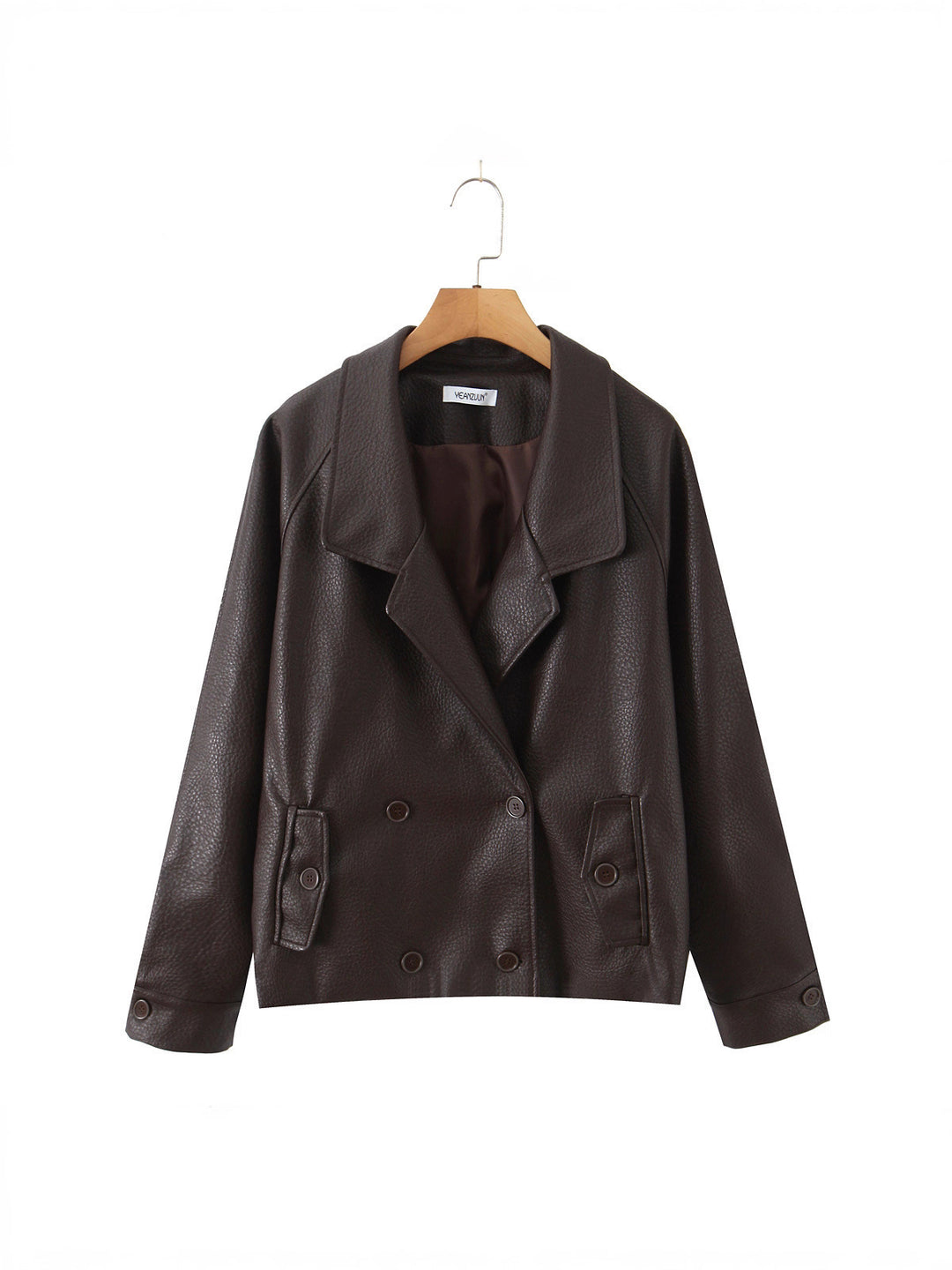 Faux leather jacket for women with double row of buttons and large lapels Lune London