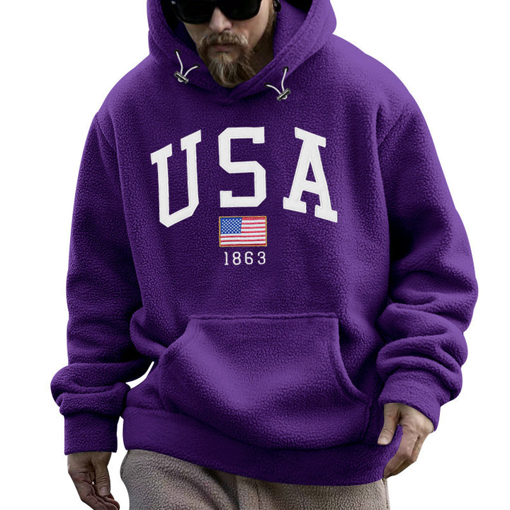 Men's hoodie with USA print and comfortable kangaroo pocket Lune London