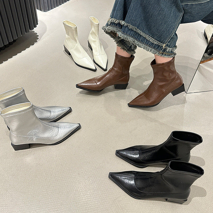 Ladies Elegant Ankle Boots with Pointed Toe and Block Heel Lune London