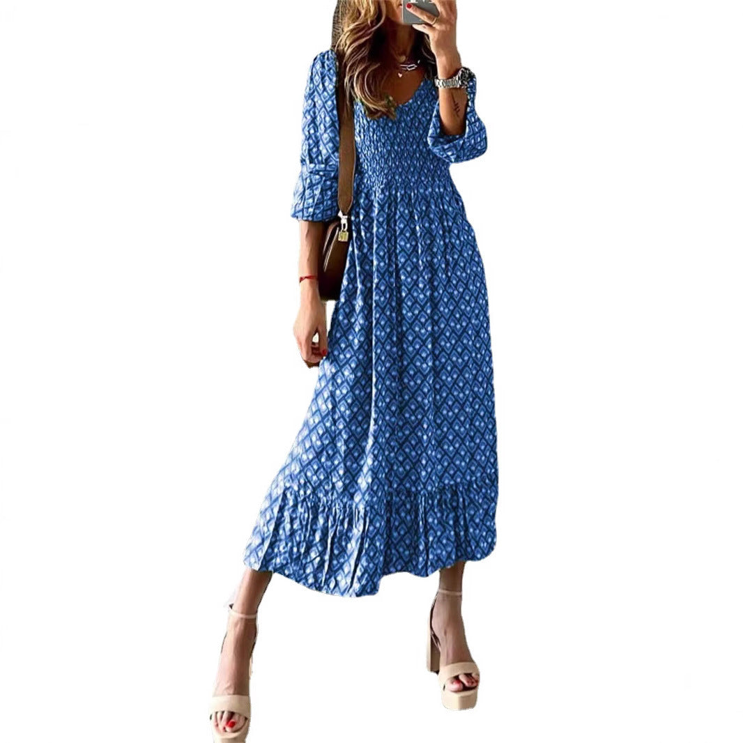 Maxi dress for women with voluminous sleeves and an elastic drawstring at the waist Lune London