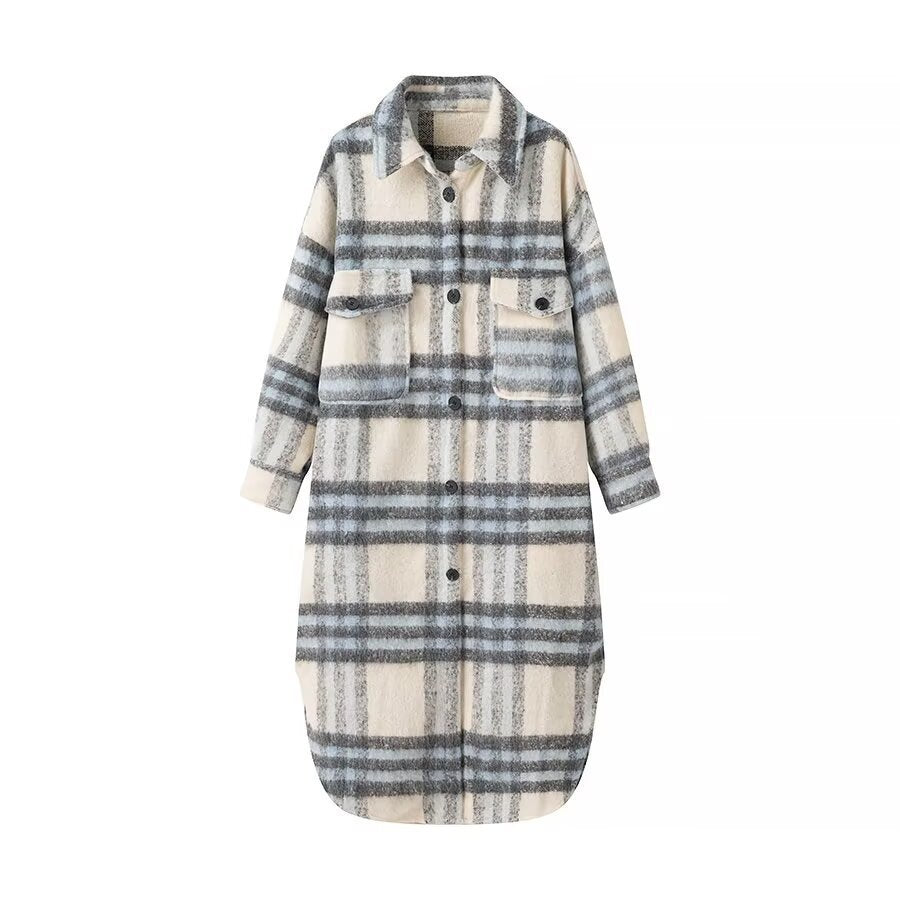 Manteau en laine surdimensionné à la mode pour femmes avec motif à carreaux Chic & Stil