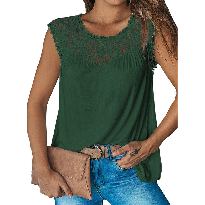 T-shirt pour femmes avec bord en dentelle et coupe décontractée Chic & Stil