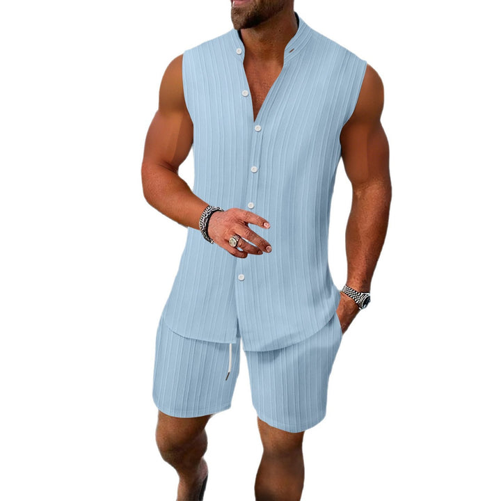 Men's casual sleeveless summer outfit living room Lune London
