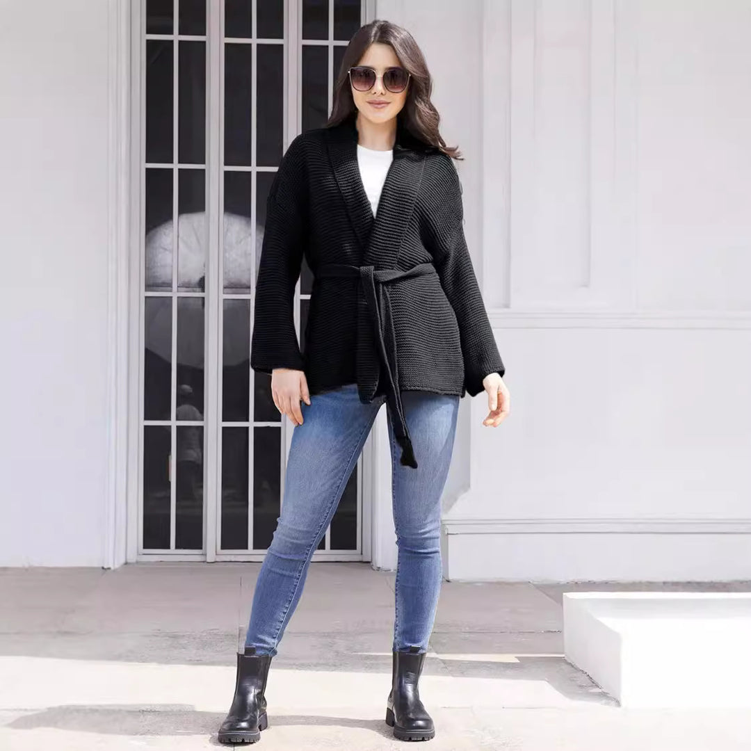 Women's knit jacket with tie belt and relaxed fit Lune London