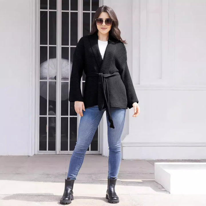 Women's knit jacket with tie belt and relaxed fit Lune London