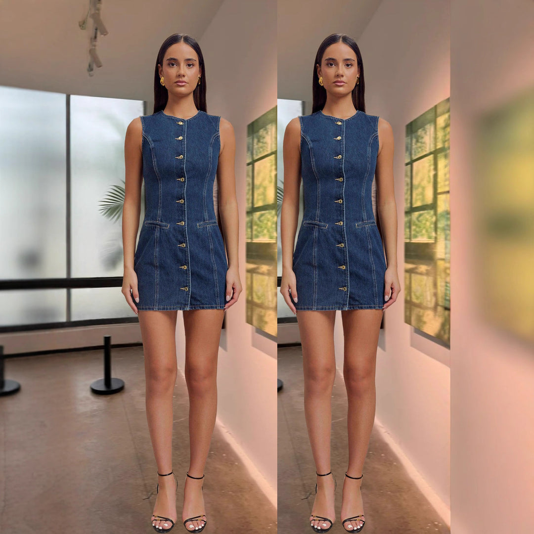 Denim shirt dress for women with button details and fitted cut Chic & Stil