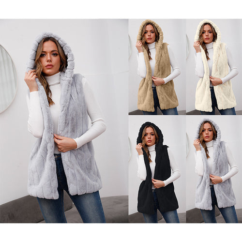 Ladies Elegant Hooded Faux Fur Vest Lune London