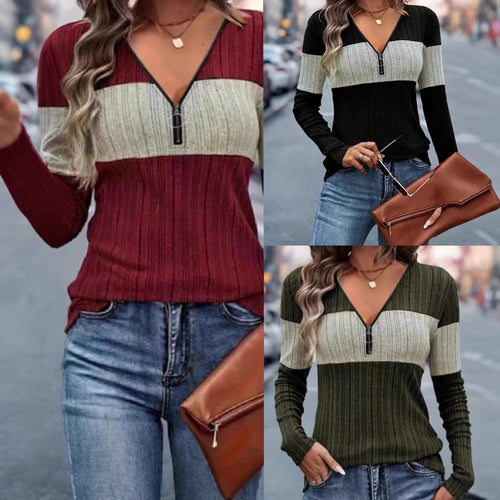 Women's long sleeve top with modern zipper and striped pattern Lune London